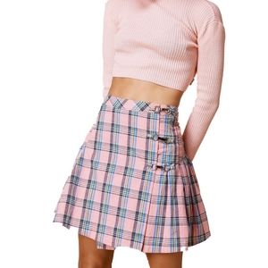 UNIF Pink Plaid Wreck Skirt